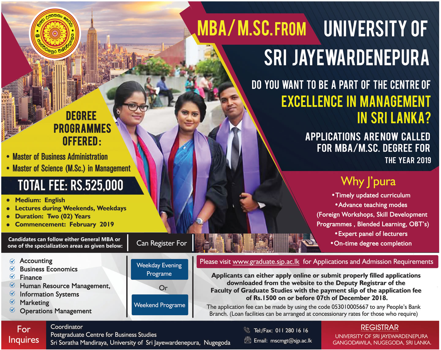 MBA / M.SC. Degree Programme - University of Sri Jayewardenepura